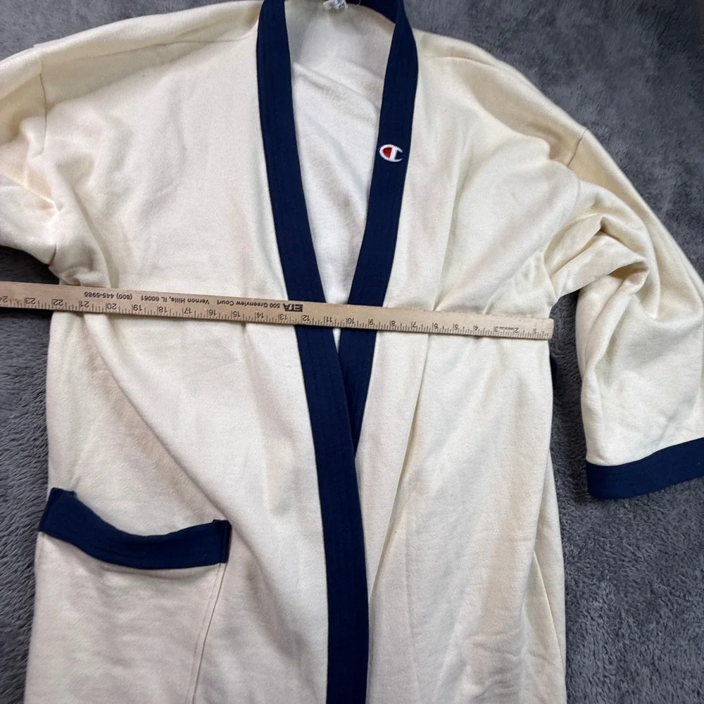 Champion Fleece Robe Mens Large Ivory Excellent Vintage 90s USA Navy Trim